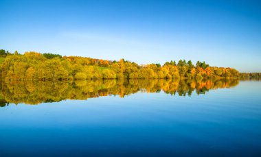 Sonbahar ağaçlar gölde yansıması