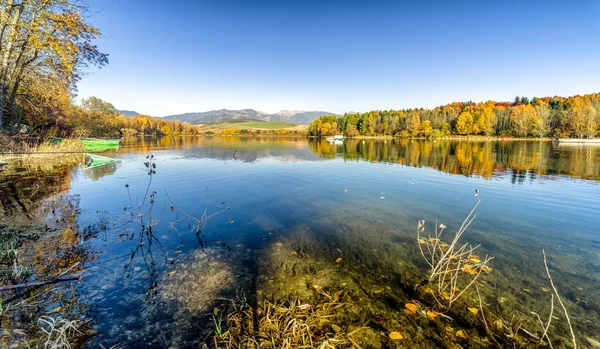 Reflection of autumn trees on lake — Stock Photo, Image