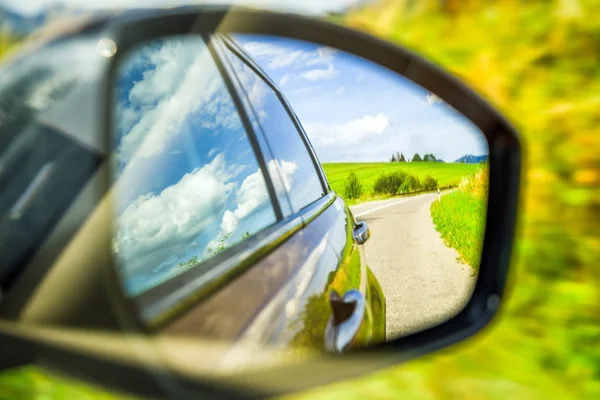 Reflection of streetin wing mirror — Stock Photo, Image