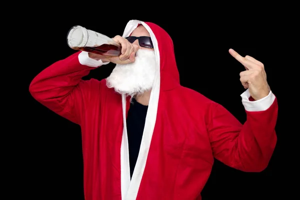 Bad Santa med flaska alkohol — Stockfoto