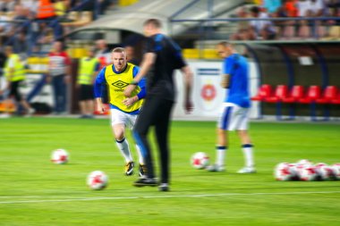 Ruzomberok, Slovakya - 3 Ağustos: Futbol yıldızı Wayne Rooney Mfk Ruzomberok ile Everton F.C. 3 Ağustos 2017 yılında Ruzomberok tarih arasındaki Uefa Avrupa Ligi maçında