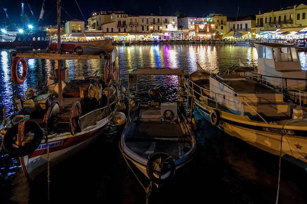 Rethymno Crete Setembro Porto Com Barcos Noite Setembro 2017 Rethymno — Fotografia de Stock