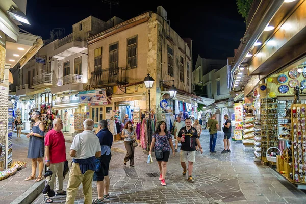 Rethymno Crete Septiembre Paseo Comercial Nocturno Centro Ciudad Septiembre 2017 —  Fotos de Stock