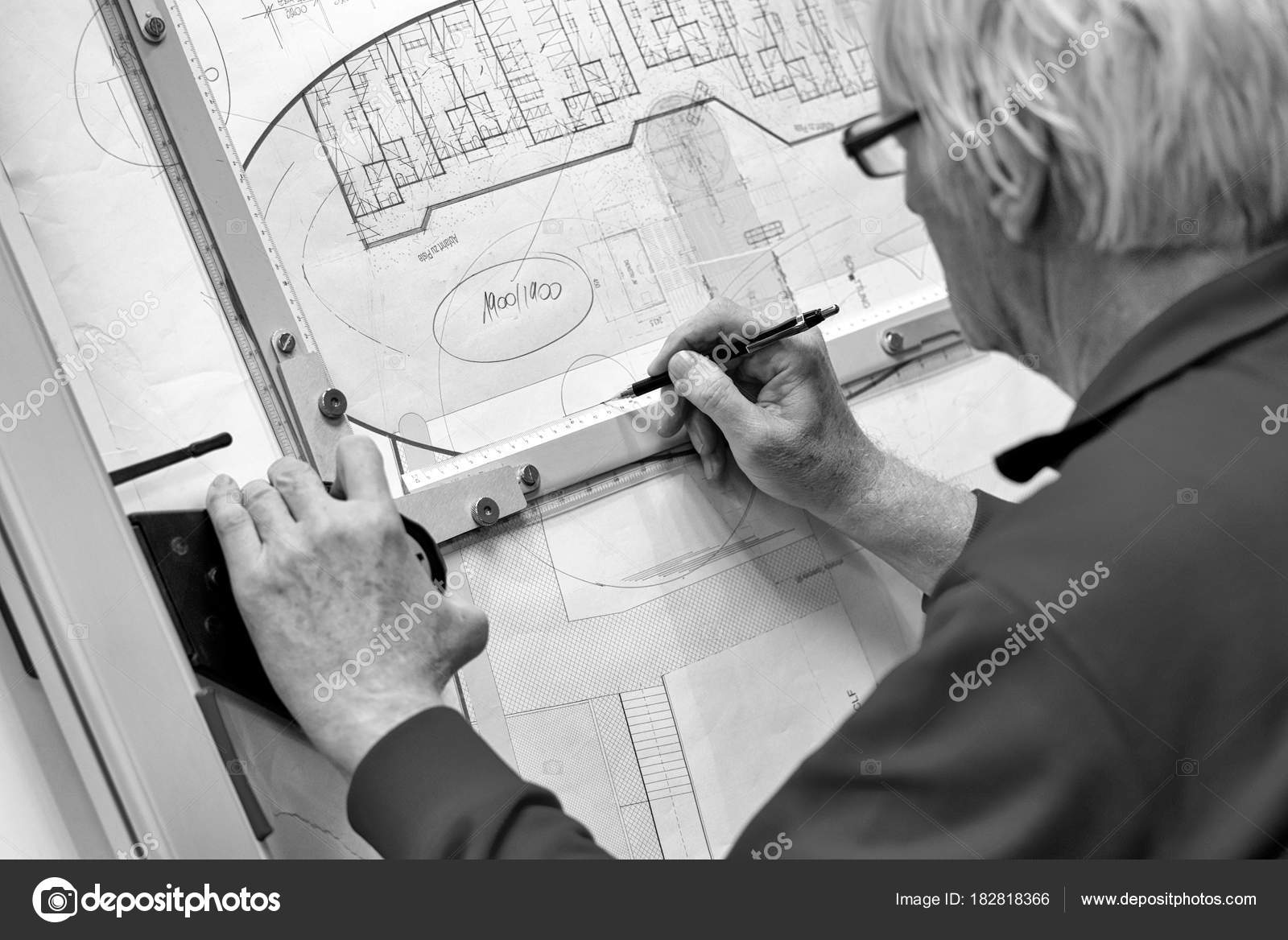 Senior architect working on drawing board — Stock Photo © jarino #182818366