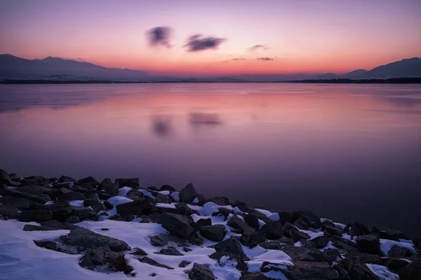 Восход Солнца Отражение Озере Липтовская Мара Словакия — стоковое фото