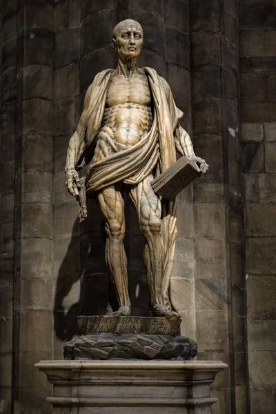Statue of St. Bartholomew in Milan cathedral, Italy — Stock Photo, Image