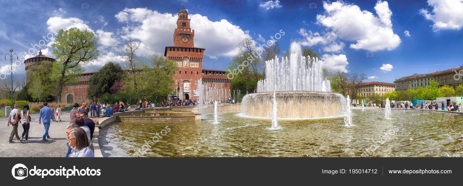 Sforza castle and fountain in Milano, Italy Stock Editorial Photo