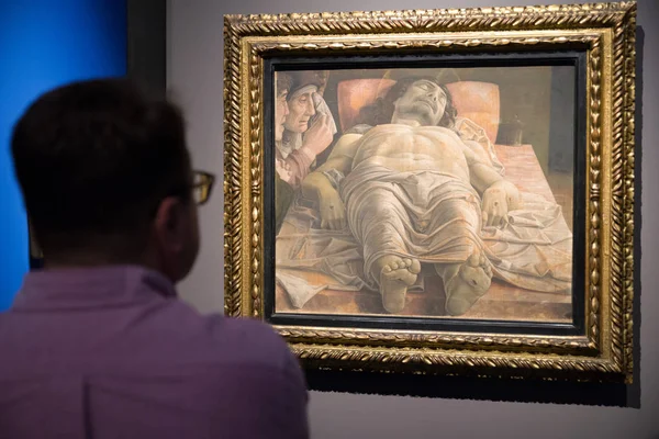 Visitor looking at painting in Brera Art gallery, Milan — стоковое фото