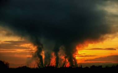Smoke frome chimney in factory. Air pollution