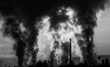 Dark smoke from chimney in factory. Air pollution