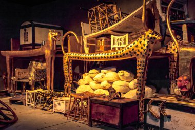 BRATISLAVA, SLOVAKIA - DECEMBER 14: King Tut tomb and treasures at the Tutankhamun exhibition on December 14, 2014 in Bratislava clipart