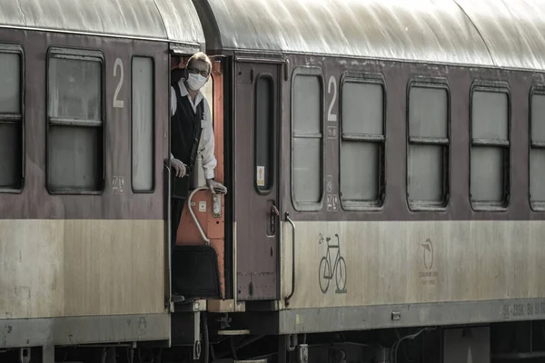 Ruzomberok Slovakien April 2020 Steward Face Looking Dirty Train — Stockfoto