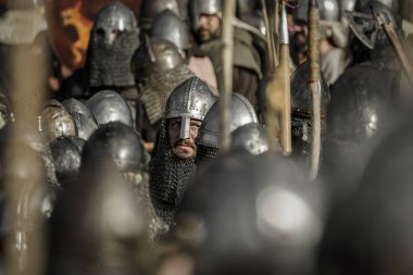 PARTIZANSKA LUPCA, SLOVAKIA - 29 Haziran: Uyarı ve ortaçağ ordusu 29 Haziran 2019 tarihinde Partizanska Lupca 'da Utgard festivalinde