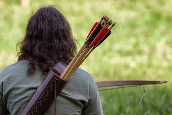 Archer Médiéval Avec Arc Flèches Sur Dos — Photo