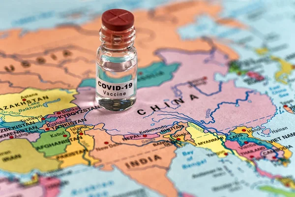 Coronavirus Covid Vaccino Mappa Cina Asia Sullo Sfondo — Foto Stock