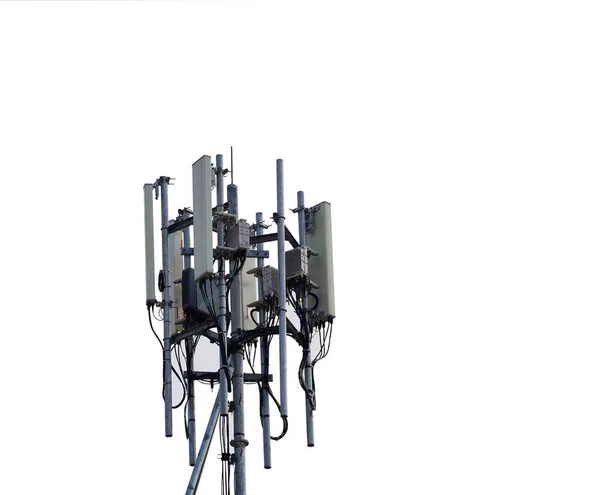 4Gおよび5G携帯電話の電気通信タワー 基地局または基地局トランシーバ駅 無線通信アンテナ送信機 白い背景に隔離され — ストック写真