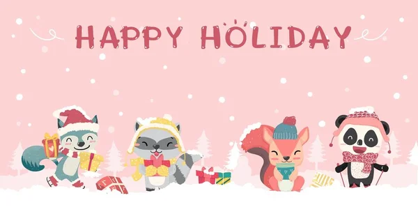 크리스마스에 행복하고 귀여운 동물들 아이디어 현수막을 있습니다 귀여운 크리스마스 — 스톡 벡터