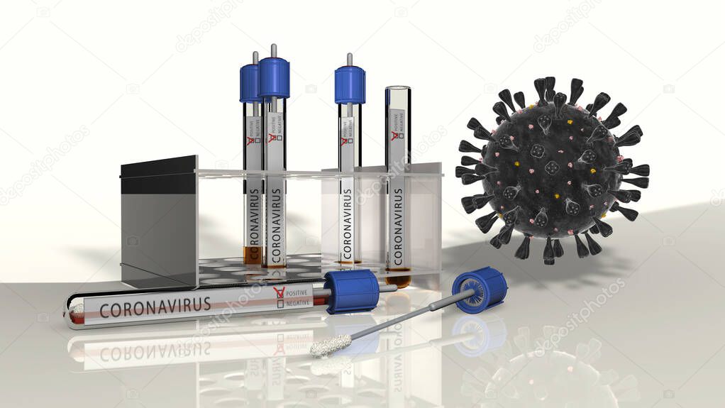 Swabs for coronavirus tests, 3D image, rendering 3D, Illustration