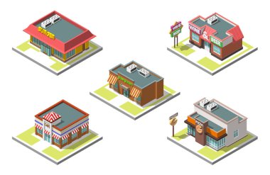 3d binalar Infographic vektör izometrik Icon set