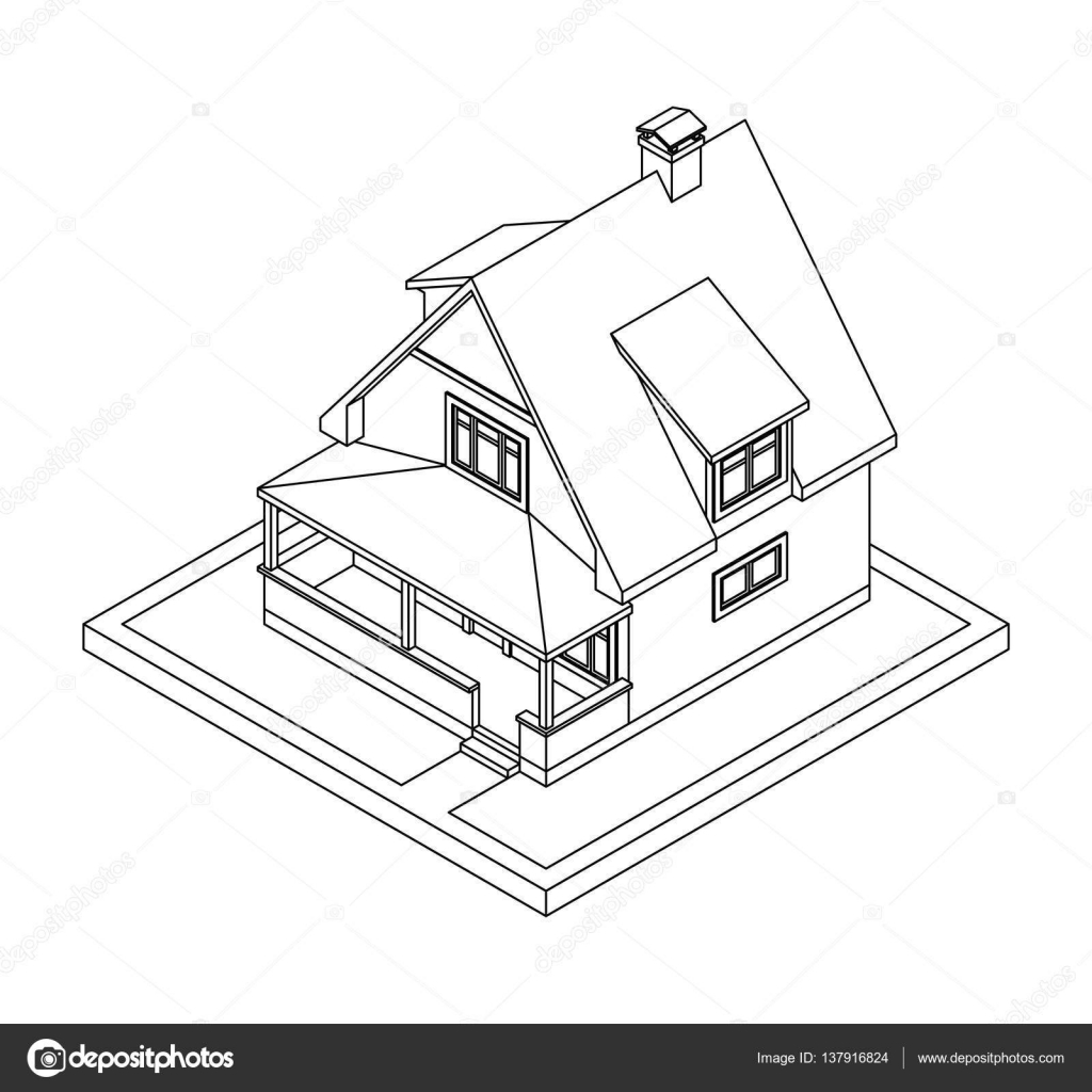 Disegno 3D di casa privata illustrazione vettoriale per libro da colorare — Vettoriali di pleskach