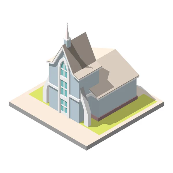 Edificio de iglesia cristiana isométrica vectorial. Aislado sobre fondo blanco . — Vector de stock