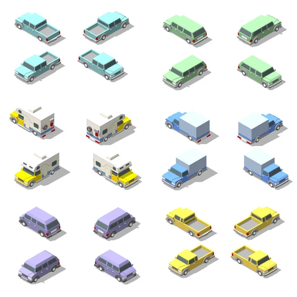 Vector isometric icon set of pickup truck. — Stock Vector