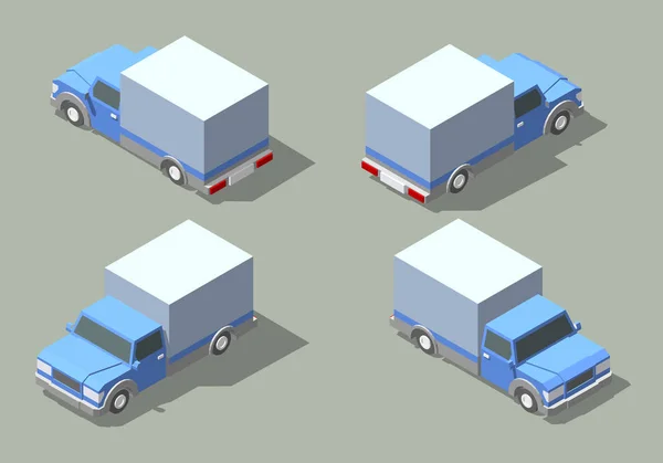 Изометрический набор векторных грузовиков — стоковый вектор