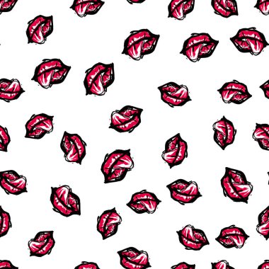 Rasgele şirin seamless modeli. Renk vektör romantik arka plan. Resimde dudaklı. Sevgililer Günü teması.