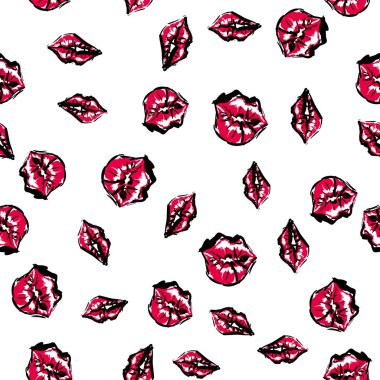 Rasgele şirin seamless modeli. Renk vektör romantik arka plan. Resimde dudaklı. Sevgililer Günü teması.