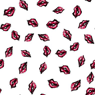 Rasgele şirin seamless modeli. Renk vektör romantik arka plan. Resimde dudaklı. Sevgililer Günü teması.
