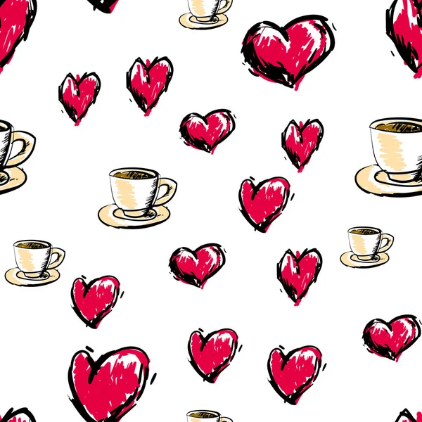 Love seamless pattern. Abstract background with cup and heart.