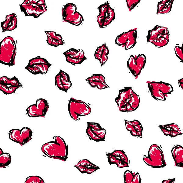 Random cute seamless pattern. Color vector romantic background. Illustration with lips. Valentines day theme. — Stock Vector