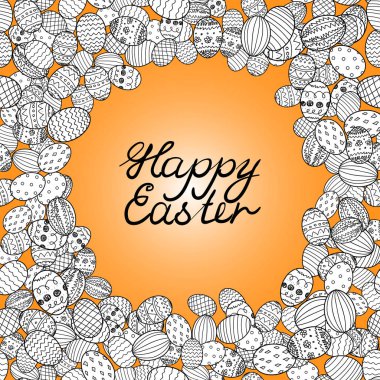 Mutlu Paskalya kartpostal arka plan vektör çizim yazı. yumurta