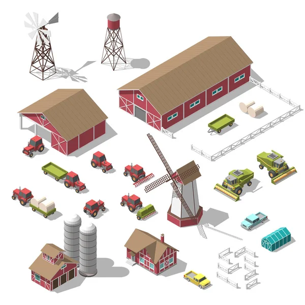Eine Reihe von 3D-isometrischen Elementen für die Infografik eines Bauernhofes oder Spiels. Vektor-Illustration eines isolierten Objekts auf weißem Hintergrund — Stockvektor