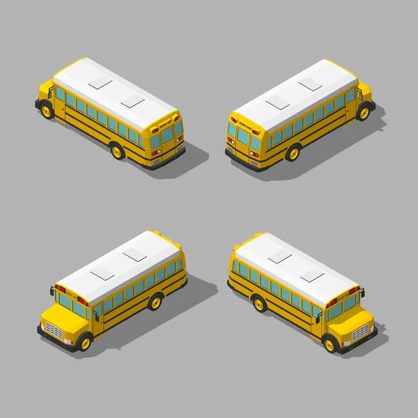 Gele isometrische 3d schoolbus. Vlakke stijl vectorillustratie — Stockvector