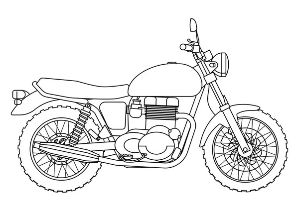 Estilo de dibujo a mano de un vector nueva ilustración de la motocicleta para colorear libro — Vector de stock