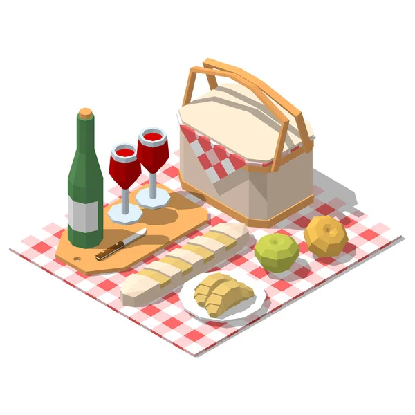 Isométrico bajo poli picnic conjunto de alimentos. Ilustración vectorial Ilustraciones De Stock Sin Royalties Gratis