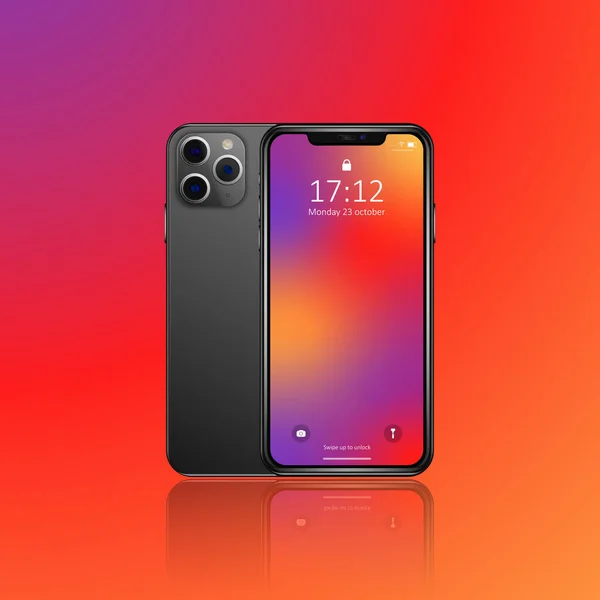 Realistische Smartphone Graue Farbe Mit Farbigen Bildschirm Vorder Und Rückseite — Stockvektor