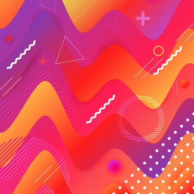 Soyut pop sanatının renkli boya sıçrama desenli arka plan. Moda Memphis 80 'ler-90' ların geometrik tasarımının vektör örtüsü.