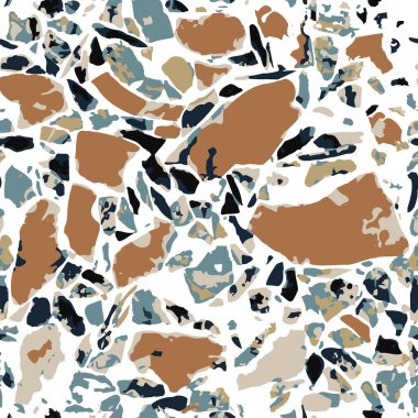 Terrazzo zemin mermeri, dikişsiz el yapımı desen. Geleneksel Venedik materyali.Granit ve kuvars taşları ve serpintileri cilalanmış yüzeylere karıştırılır. Mimari tasarımlar için soyut vektör arkaplanı