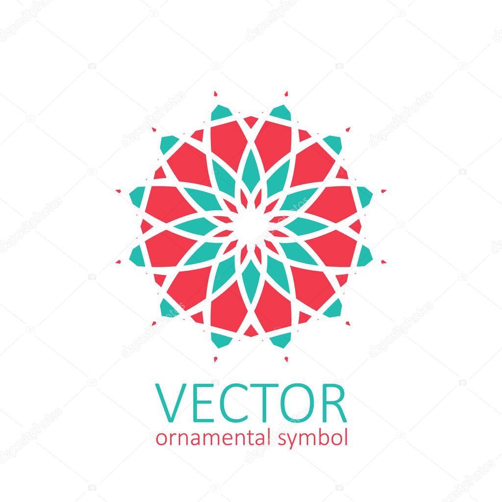 Asian ornamental emblem. Oriental geometric logo template. Vector arabic circular mosaic symbol
