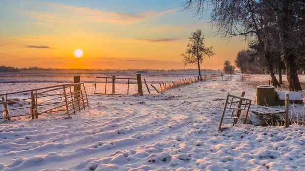 Nascente sol sobre paisagem de inverno — Fotografia de Stock