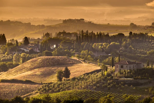 Toscana Aldeia paisagem da manhã Cena perto de Volterra — Fotografia de Stock