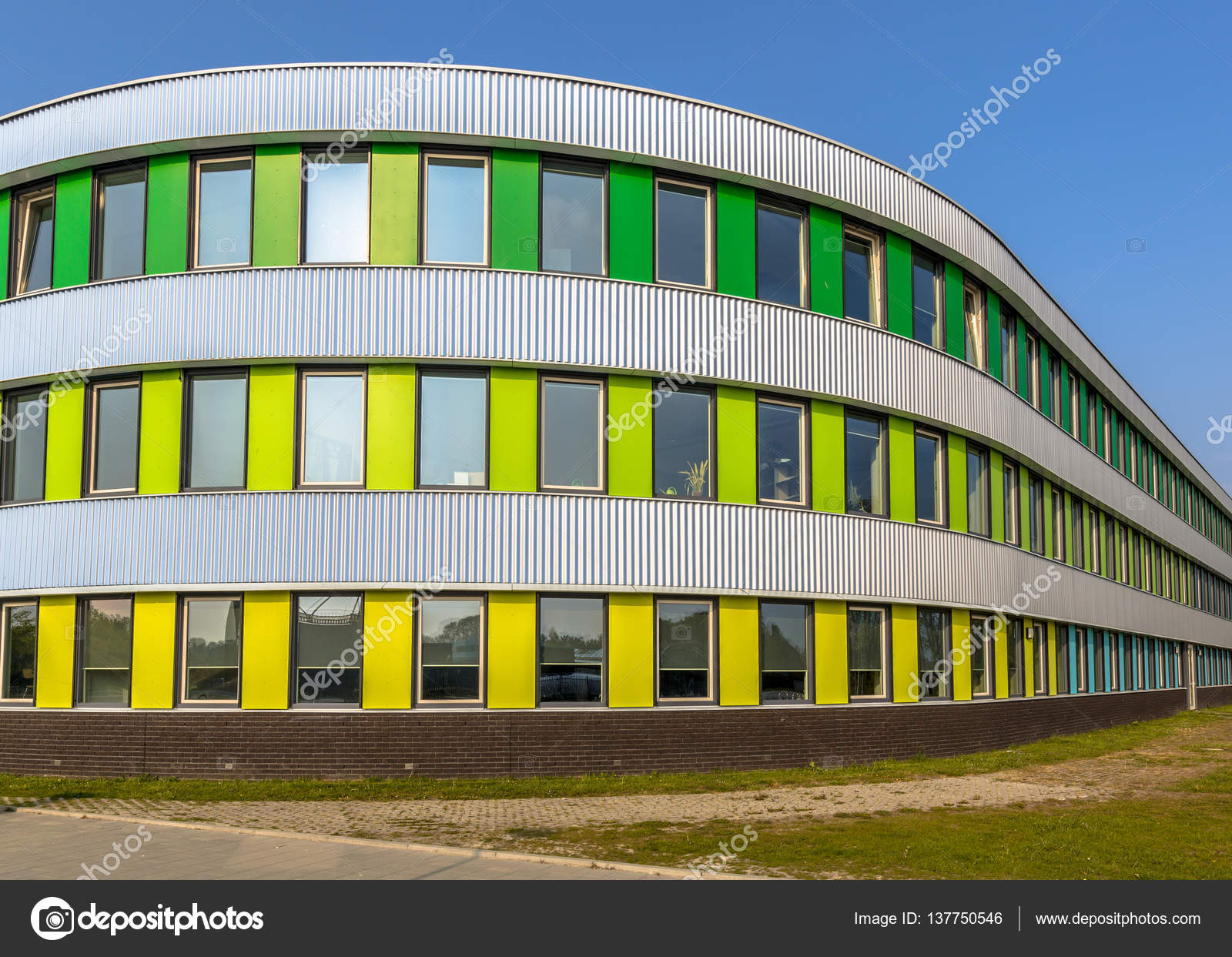Architecture Detail Of High School In Bright Colors Stock - 
