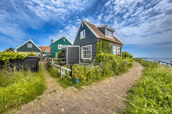 Beatiful street in typical fishing village of Rozewerf scene on — Stock Photo, Image