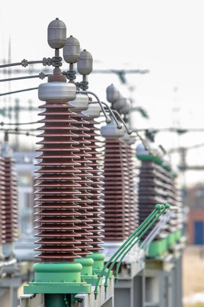 Ceramic isolators on power substation — Stock Photo, Image