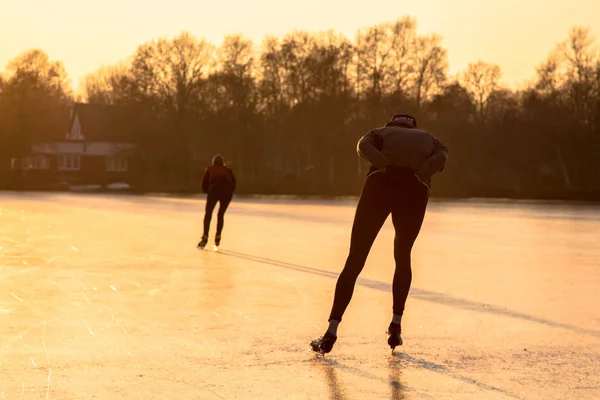 氷のスピード スケートのシルエット — ストック写真