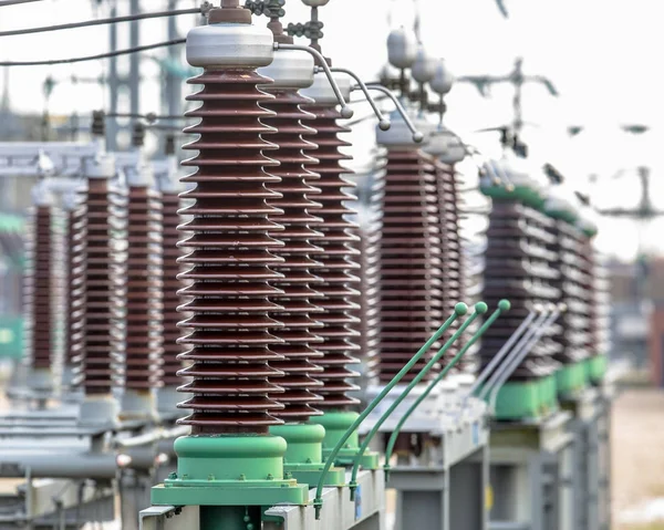 Vintage ceramic isolators on power substation — Stock Photo, Image