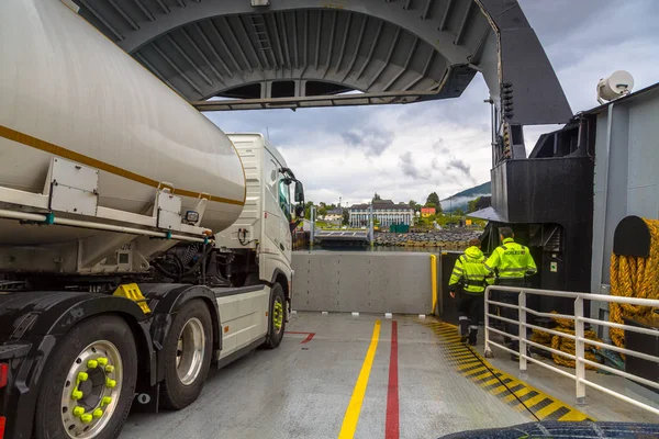 Passenger viewpoint of car deck of ferry on fjord in Norway — Stock Photo, Image