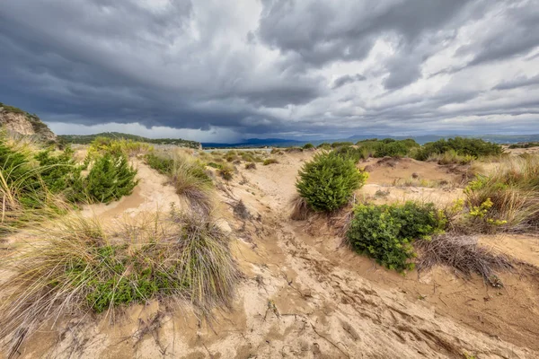 Sandvegetasjon Voidokilia strand storm – stockfoto